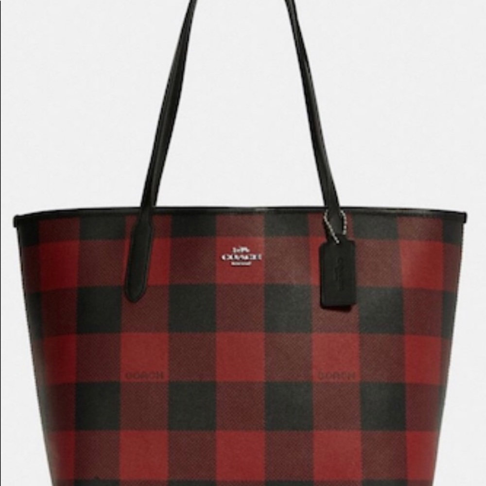 Authentic Coach City Tote handbag with Buffalo Plaid Print